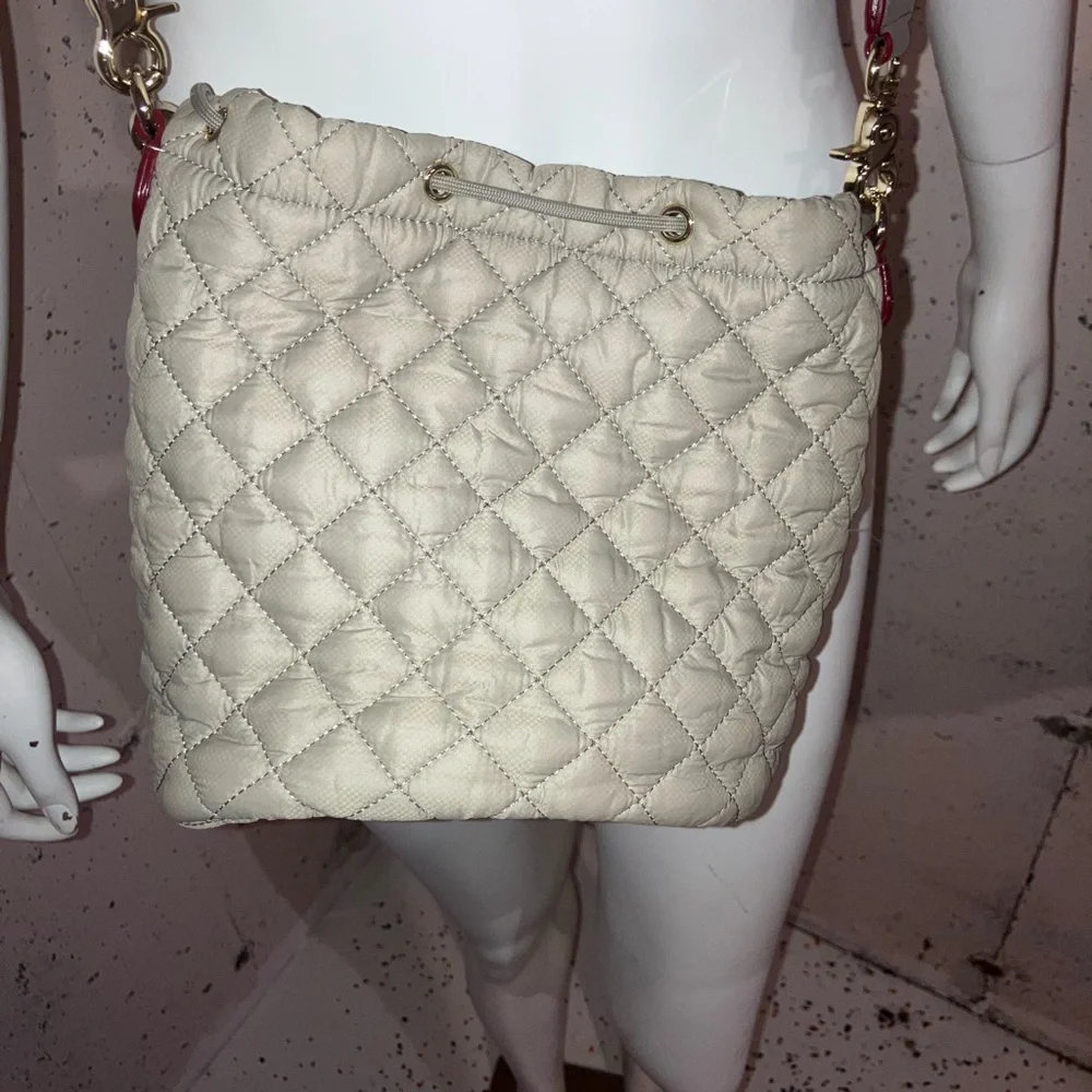 MZWALLACE Quilted Beige/gray Crossbody Bag with Yellow Accents - Picture 8 of 11